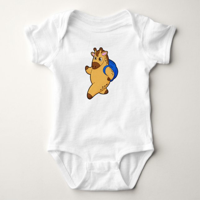 Giraffe als Student mit Rucksack Baby Strampler (Vorderseite)