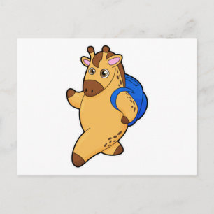 Giraffe als Student mit Rucksack Postkarte