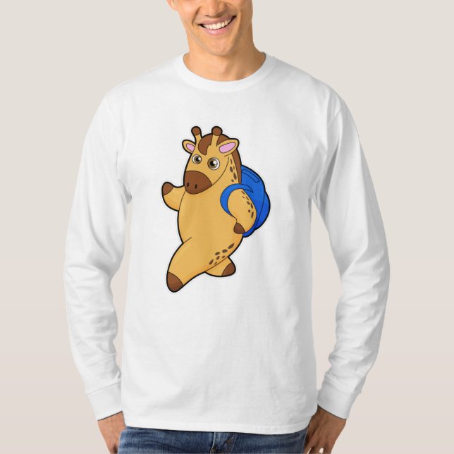 Giraffe als Student mit Rucksack T-Shirt (Vorderseite)