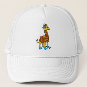 Giraffe als Taucher mit Schwimmbrille & Schwimmbri Truckerkappe