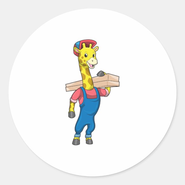 Giraffe als Tischler mit Holz Runder Aufkleber (Vorderseite)