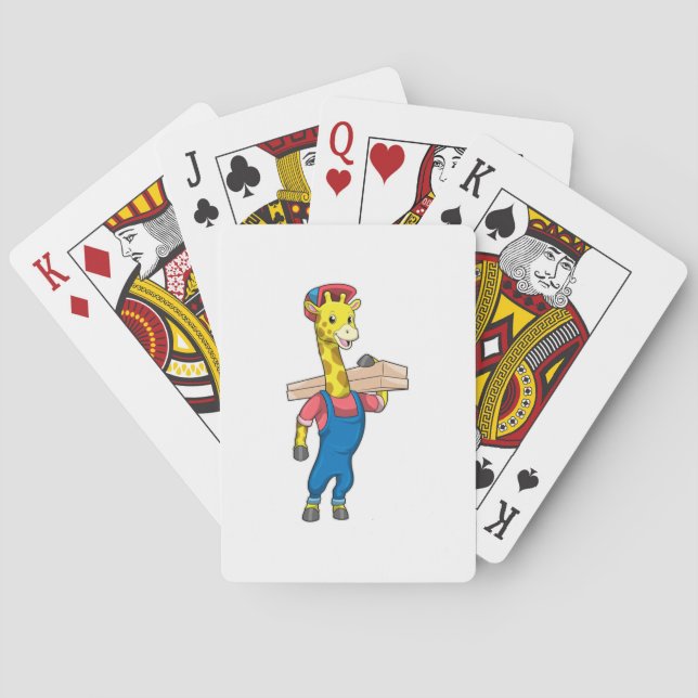 Giraffe als Tischler mit Holz Spielkarten (Rückseite)