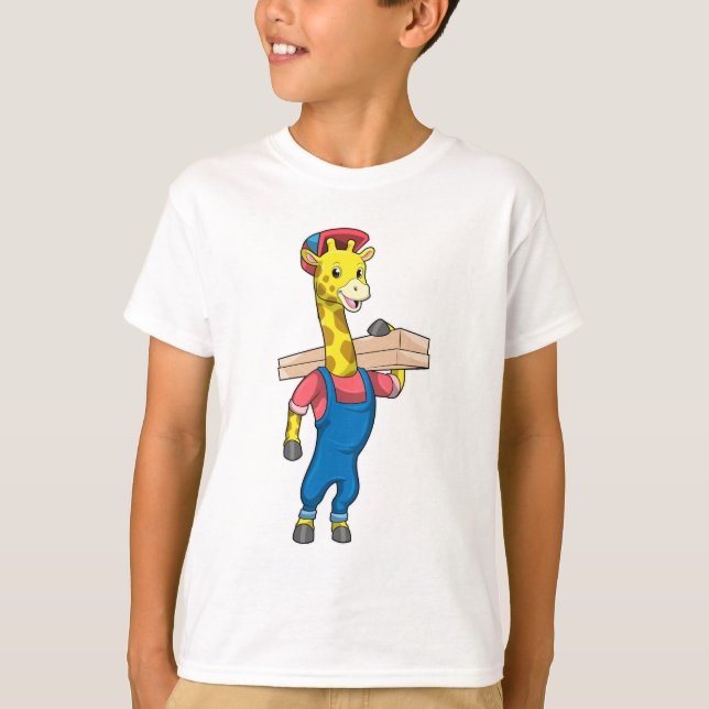 Giraffe als Tischler mit Holz T-Shirt (Vorderseite)