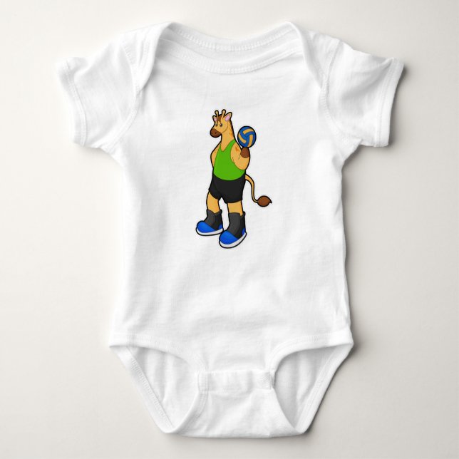 Giraffe als Volleyballspieler mit Volleyball Baby Strampler (Vorderseite)