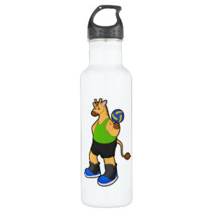 Giraffe als Volleyballspieler mit Volleyball Edelstahlflasche