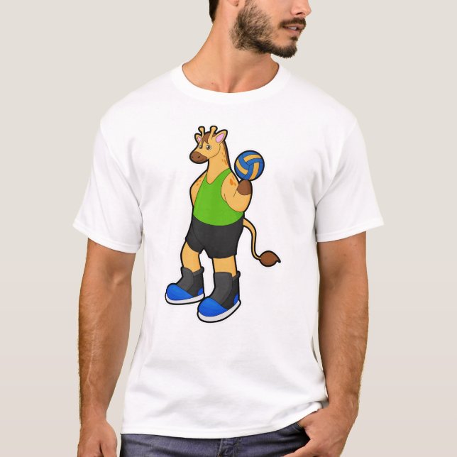Giraffe als Volleyballspieler mit Volleyball T-Shirt (Vorderseite)