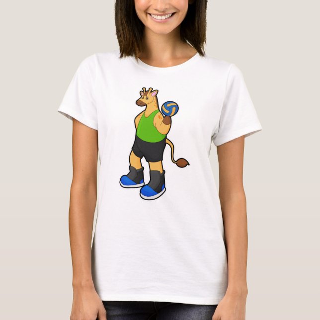 Giraffe als Volleyballspieler mit Volleyball T-Shirt (Vorderseite)