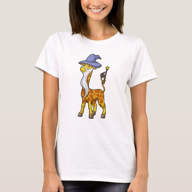 Giraffe als Zauberer mit Zauberstab & Hut T-Shirt (Vorderseite)