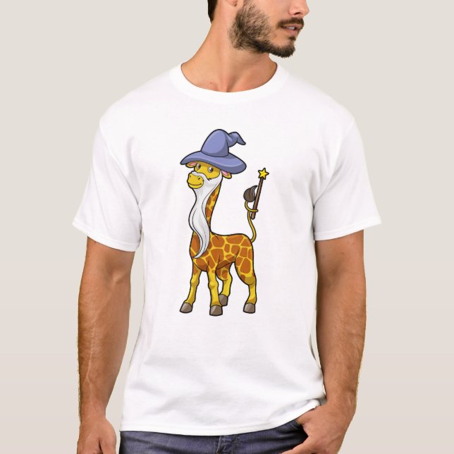 Giraffe als Zauberer mit Zauberstab & Hut T-Shirt (Vorderseite)