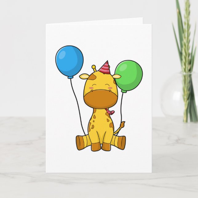 Giraffe am Geburtstag mit Balloons Karte (Vorderseite)