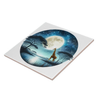 Giraffe am See Serene Moonlit in der Nacht Fliese