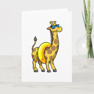 Giraffe am Strand mit Schwimmring und Sonnenbrille Karte