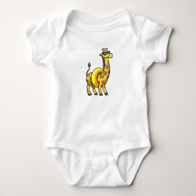 Giraffe am Strand mit Swim Ring & Sonnenbrille Baby Strampler (Vorderseite)