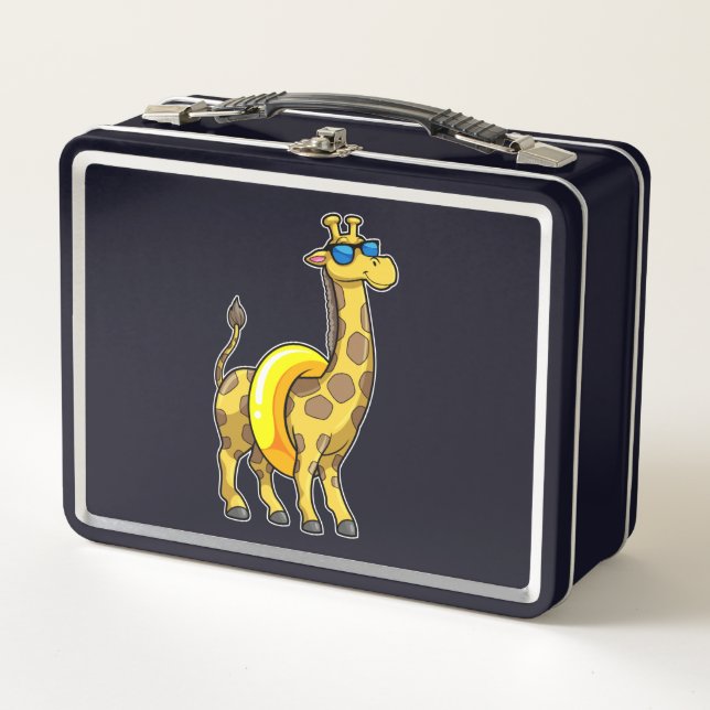Giraffe am Strand mit Swim Ring & Sonnenbrille Metall Brotdose (Vorderseite)