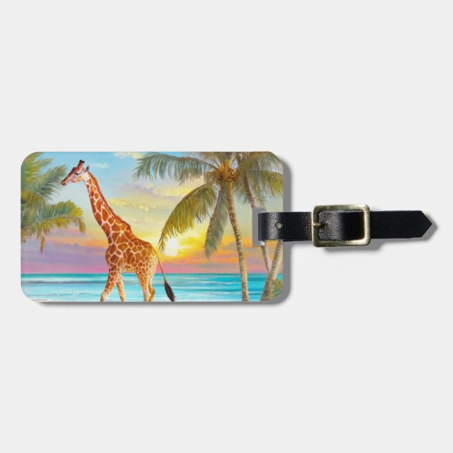 Giraffe am Strand Tropical Gepäckanhänger (Vorderseite horizontal)