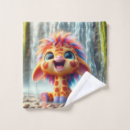 Giraffe am Wasserfall Waschlappen