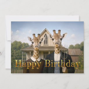 Giraffe American Gothic Bauernhof Alles Gute zum G Karte