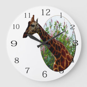 Giraffe And Hibiscus Flowers, Wall Clock Große Wanduhr