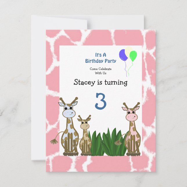 Giraffe Animal Birthday Einladung (Vorderseite)