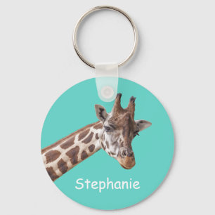 Giraffe Animal on Teal Personalized Name Schlüsselanhänger