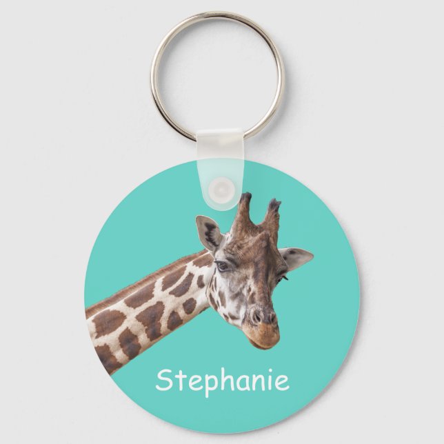 Giraffe Animal on Teal Personalized Name Schlüsselanhänger (Vorderseite)