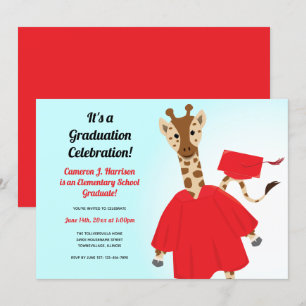 Giraffe Animal Red Black Blue Kid Abschluss Einladung