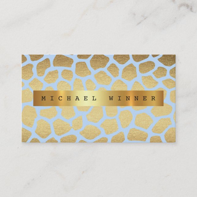 Giraffe Animal Skin Safari Vip Golden Blue Foil Visitenkarte (Vorderseite)
