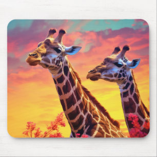 Giraffe Animal Wildlife Wilderness Colorful Print Mousepad