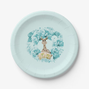 Giraffe Aqua Blumenkranz Papierplatten Pappteller