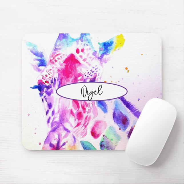 Giraffe Aquarellmalerei Whimsical Mousepad (Mit Mouse)