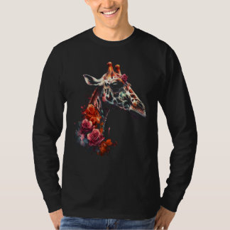 Giraffe Artwork  Flowers Animal T-Shirt