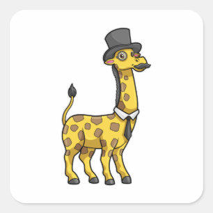 Giraffe as Gentleman with Hat, Tie and Mustache Quadratischer Aufkleber