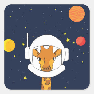 Giraffe Astronautentier mit Helm-Clipart Quadratischer Aufkleber