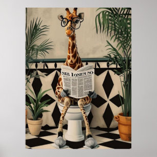 Giraffe auf der Toilette – Lustige Badezimmer-Humo Poster