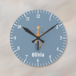 Giraffe auf einem Einrad Blaue Kinderzimmer-Wanduh Runde Wanduhr
