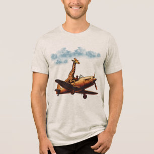 Giraffe auf einem Flugzeug Tri-Blend Shirt
