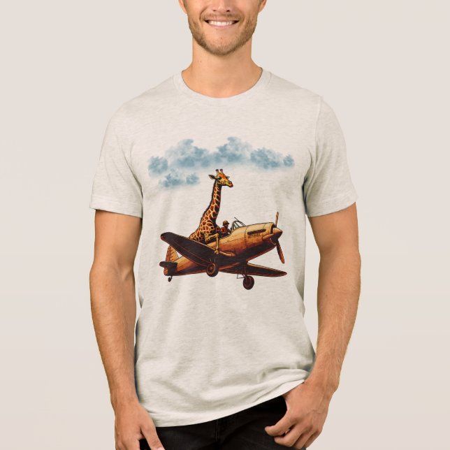 Giraffe auf einem Flugzeug Tri-Blend Shirt (Vorderseite)