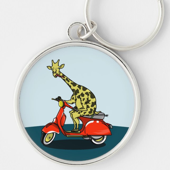 Giraffe auf einem Vintagen Roller Schlüsselanhänger (Vorne)