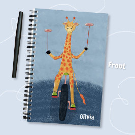 Giraffe auf Einrad Kind Blaues Spiralnotizbuch Notizbuch