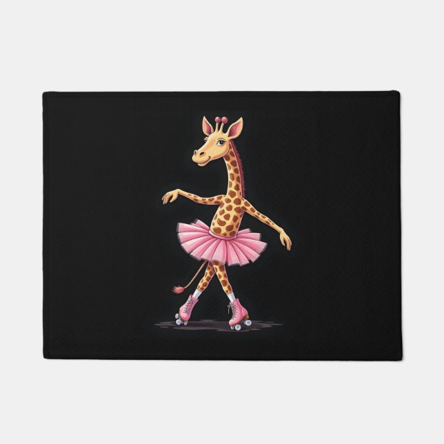 Giraffe auf Roller-Skaten in rosa Tutu-Tank-Oben Fußmatte (Vorderseite)