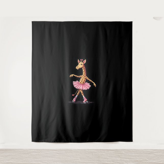 Giraffe auf Roller-Skaten in rosa Tutu-Tank-Oben Wandteppich (Vorderseite)