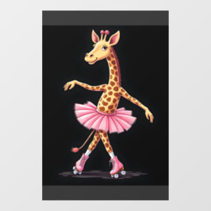 Giraffe auf Rollschuhen in rosa Tutu-Tanktop Fensteraufkleber