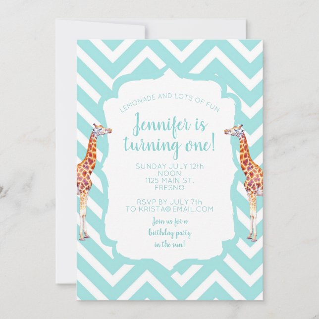 Giraffe auf Zickzack Zickzack. Einladung (Vorderseite)