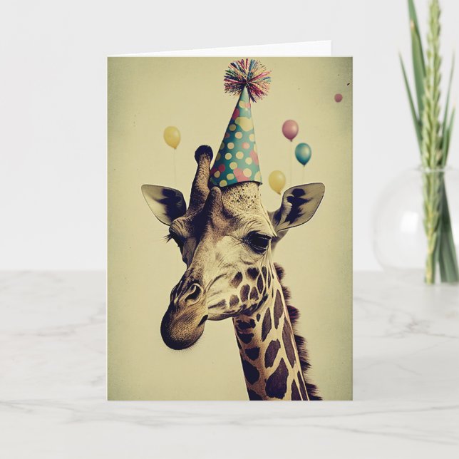 Giraffe avec Casquette de fête Carte de voeux plié (Devant)
