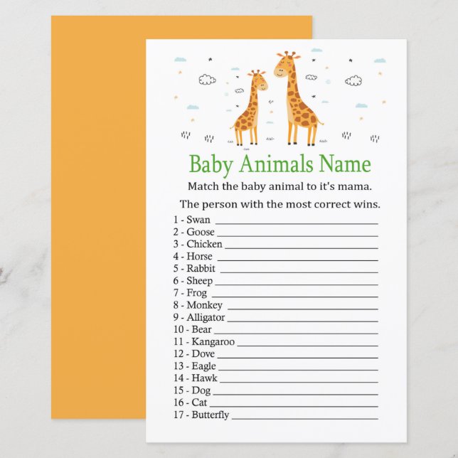 Giraffe Baby Animals Name Game (Vorne/Hinten)