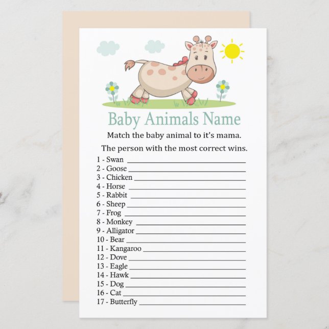 Giraffe Baby Animals Name Game (Vorne/Hinten)