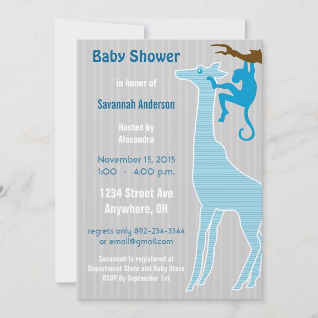 Giraffe Baby Boy Shower Invitations (Devant)