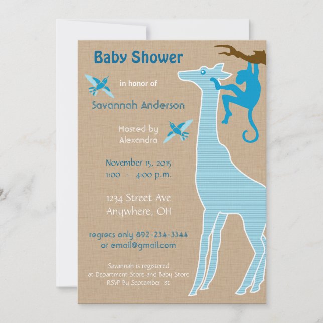 Giraffe Baby Boy Shower Invitations (Devant)