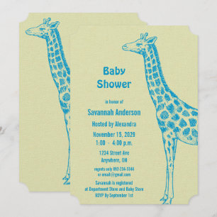 Giraffe Baby Boy Shower Invitations