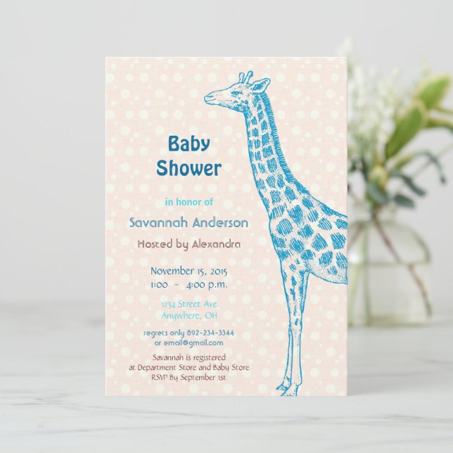 Giraffe Baby Boy Shower Invitations Einladung (Stehend Vorderseite)